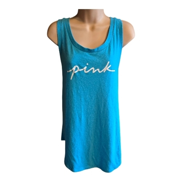 VS PINK Blue Racerback Tank Top Size XL Script Logo Casual - Picture 4 of 7